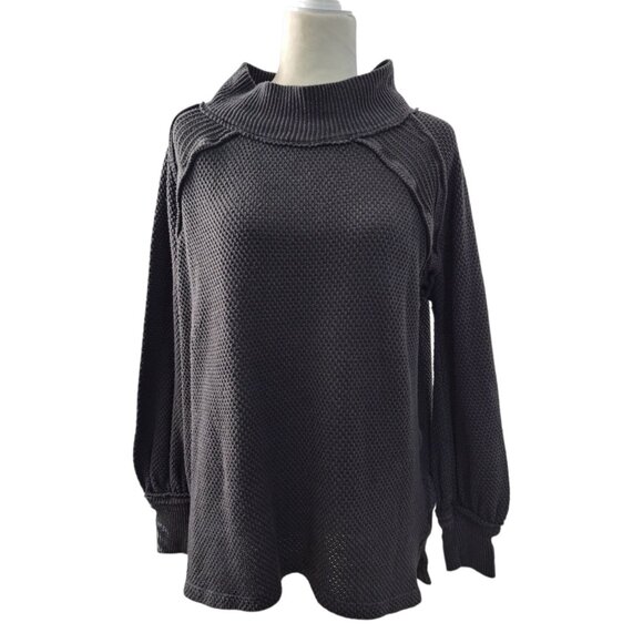 Free People Women's She's A Keeper Boho Top Charcoal Gray Long Sleeve Oversize S - Picture 5 of 9